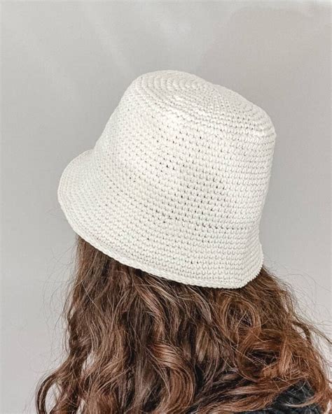 White Crochet Bucket Hat 